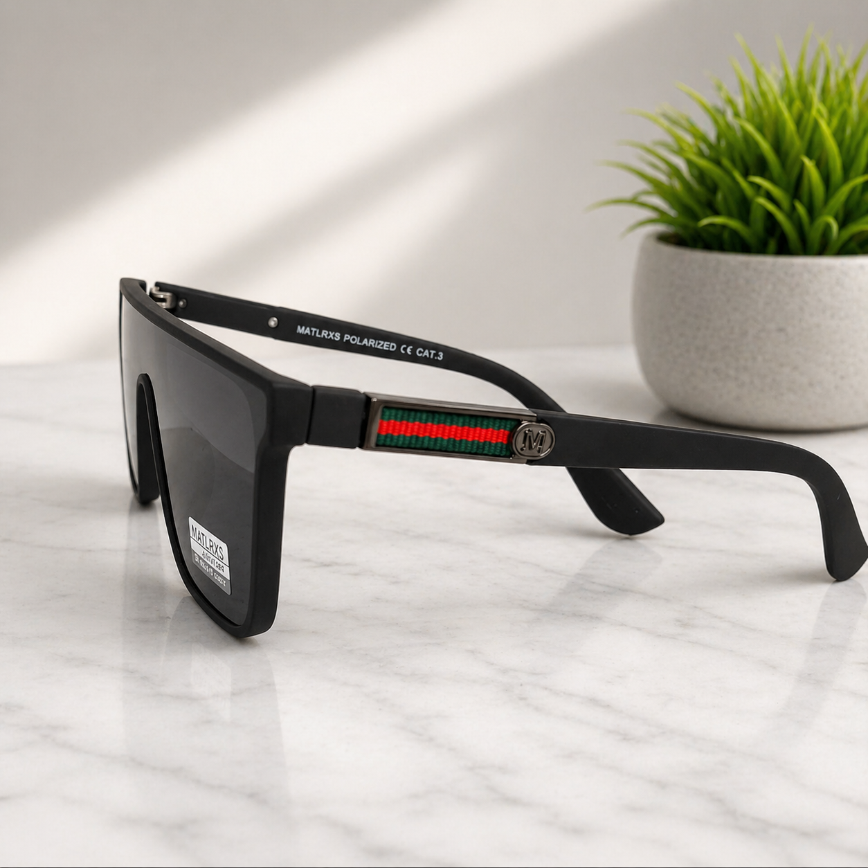 Big Bag - Matrix Rectangle Shape Black Polorized Sunglasses For Men